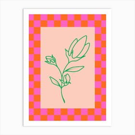 Modern Checkered Flower Poster Pink & Green 15 Art Print