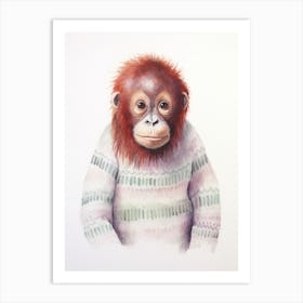 Baby Animal Watercolour Orangutan Art Print