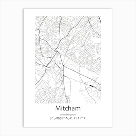 Mitcham,United Kingdom Minimalist Map Art Print