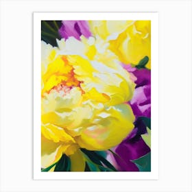 Close Up Of Peonies Yellow Colourful Painting Art Print