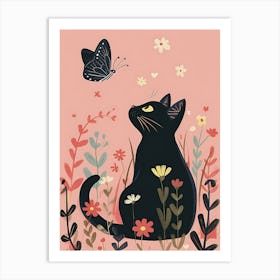 Black Cat With Butterfly Art Print