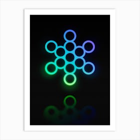 Neon Blue and Green Abstract Geometric Glyph on Black n.0322 Art Print