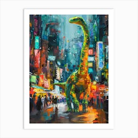 Colourful Dinosaur Cityscape Painting 3 Art Print