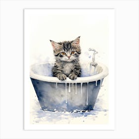 American Shorthair Cat In Bathtub Bathroom 1 Art Print