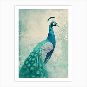 Peacock Vintage Cyanotype Portrait Inspired Turquoise 2 Art Print