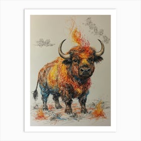 Bison On Fire Art Print