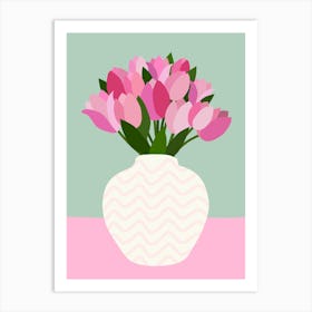 Tulip Arrangement - Floral Vase Pink And Green Art Print