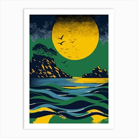 Full Moon Over The Ocean Art Print