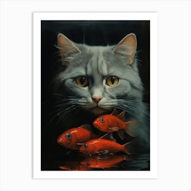 Cat And Fish 4 Art Print