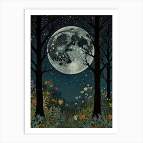 Moonlight In The Woods Style William Morris 4 Art Print