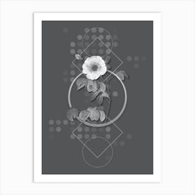 Vintage Rose Botanical with Line Motif and Dot Pattern in Ghost Gray n.0292 Art Print