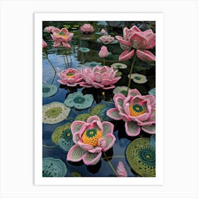 Pink Lotus Knitted In Crochet 1 Art Print