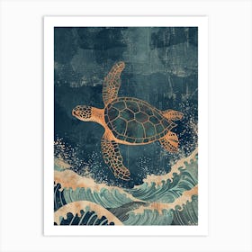Cyanotype Inspired Sea Turtle 1 Art Print