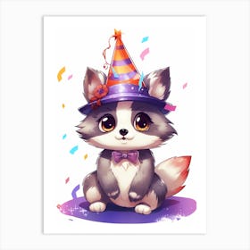 Cute Kawaii Cartoon Raccoon 14 Art Print