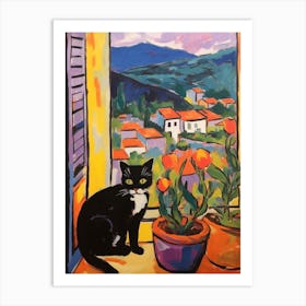 Painting Of A Cat In Montalcino Italy 3 Art Print