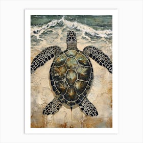 Sea Turtle & The Waves Vintage Illustration 1 Art Print