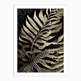Golden Leather Fern Linocut Art Print