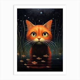 Cat In Water 2 Art Print