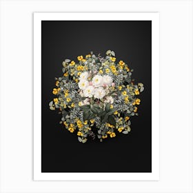 Vintage Noisette Roses Flower Wreath on Wrought Iron Black n.2643 Art Print