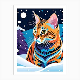 Bengal Cat In The Snow Art Print