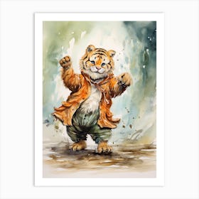 Tiger Illustration Dancing Watercolour 2 Art Print
