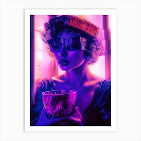 Girl In Glasses Purple Art Print