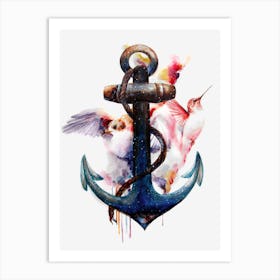 Anchor And Birds Watercolor Painting Tattoo Art Anchors And Birds Art Print