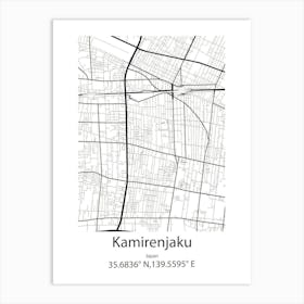 Kamirenjaku,Japan Minimalist Map Art Print