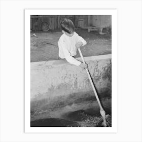 Mexican Boy Sweeping Out Vat In Which Pecans Are Soaked Before Cracking, They Must Be Damp To Prevent Art Print