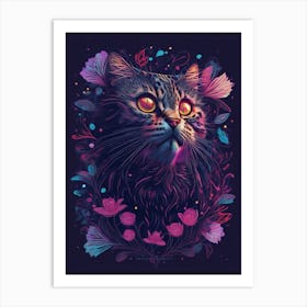 Cat With Flowers 2 Art Print