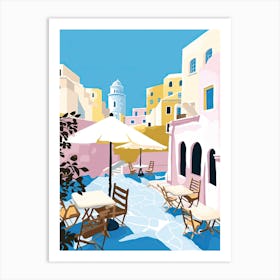 Santorini, Greece, Flat Pastels Tones Illustration 3 Art Print