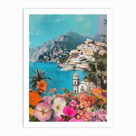 Amalfi Coast   Floral Retro Collage Style 4 Art Print
