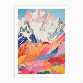 Mont Blanc France 2 Colourful Mountain Illustration Art Print
