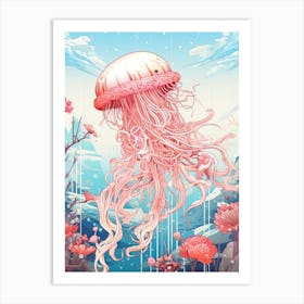 Jellyfish Animal Drawing In The Style Of Ukiyo E 3 Art Print