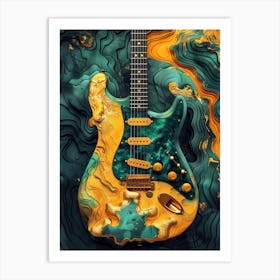 Gold Guitar music art Art Print