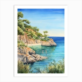 Swimming In Zakynthos Greece 2 Watercolour Art Print