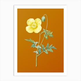 Vintage Welsh Poppy Botanical on Sunset Orange Art Print