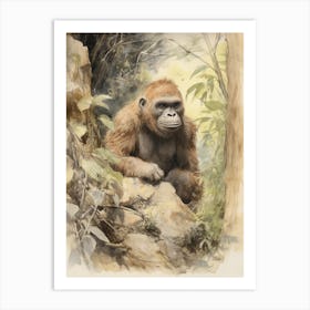 Storybook Animal Watercolour Gorilla 1 Art Print
