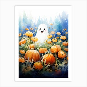 Cute Bedsheet Ghost, Botanical Halloween Watercolour 63 Art Print