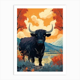 Black Bull In Autumnal Highlands 2 Art Print