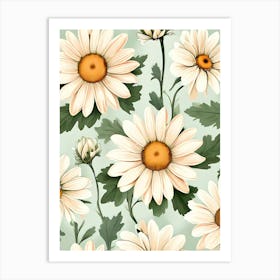 Seamless Pattern With Daisies Art Print