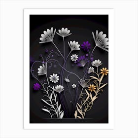 Abstract Flowers purple black Art Print