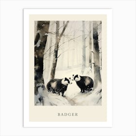 Winter Watercolour Badger 3 Poster Art Print