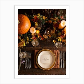 Autumnal Thanksgiving Table Setting Centering An Organic Pumpkin Surrounded By A Bounty Of Golden (6) Art Print