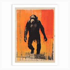 Chimpanzee, Woodblock Animal Drawing 3 Art Print