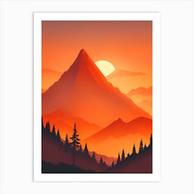 Misty Mountains Vertical Composition In Orange Tone 378 Art Print