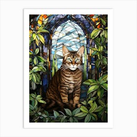 Mosaic Of A Cat In A Leafy Botanical Garden Art Print