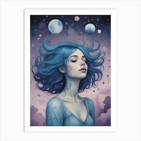 Blue Haired Girl Dreamscape Art Print (1) Art Print