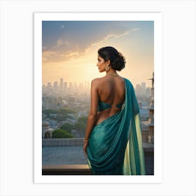 Confident Indian Businesswoman Strides Forward Draped In A Modern Saree That Boasts A Fusion Of Tra Art Print