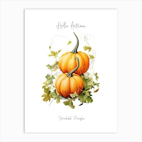 Hello Autumn Jarrahdale Pumpkin Watercolour Illustration 4 Art Print